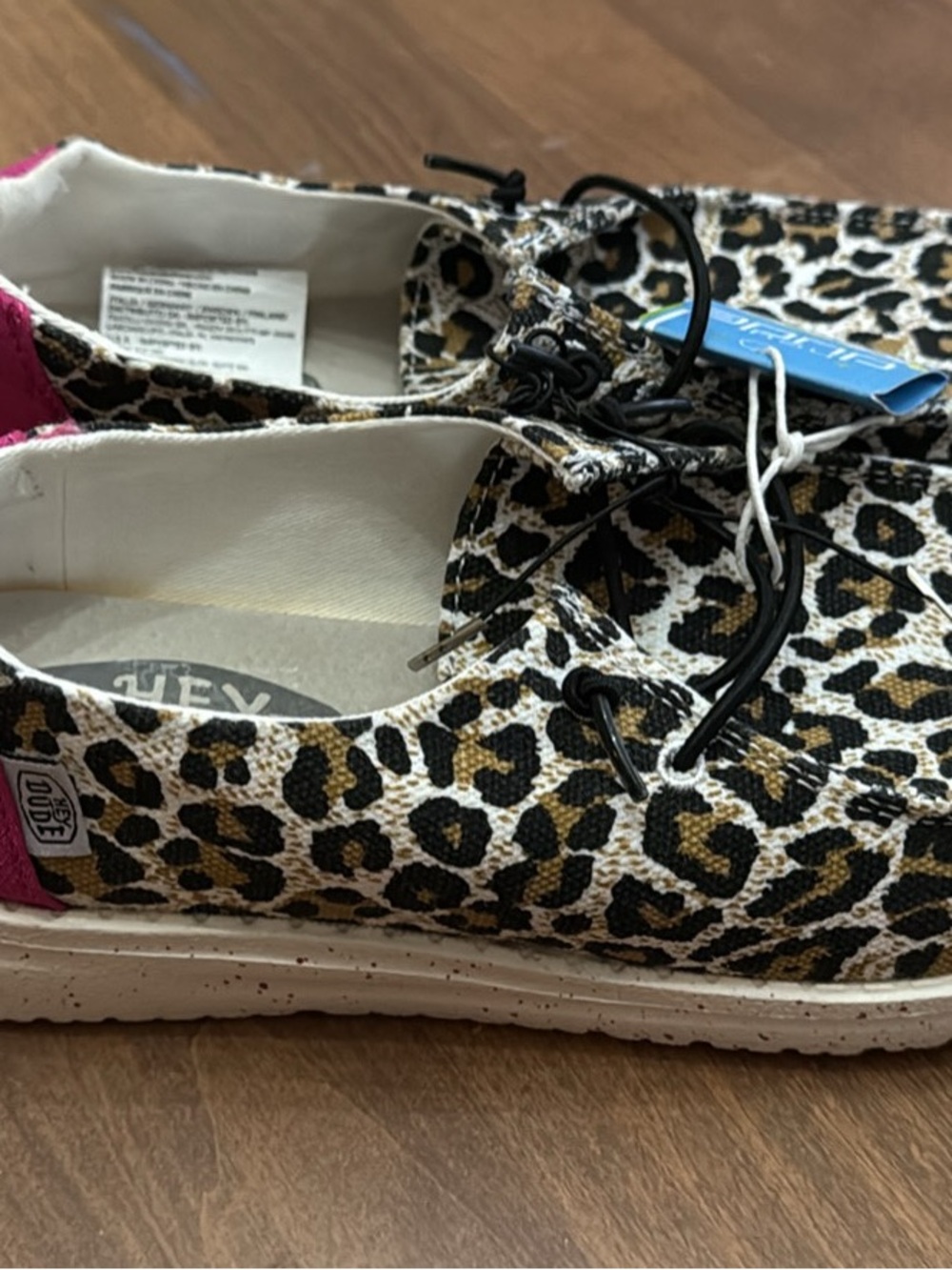 Hey Dude Kids Leopard Print Canvas Sneakers - Black/Tan/Cream with Pink Accent